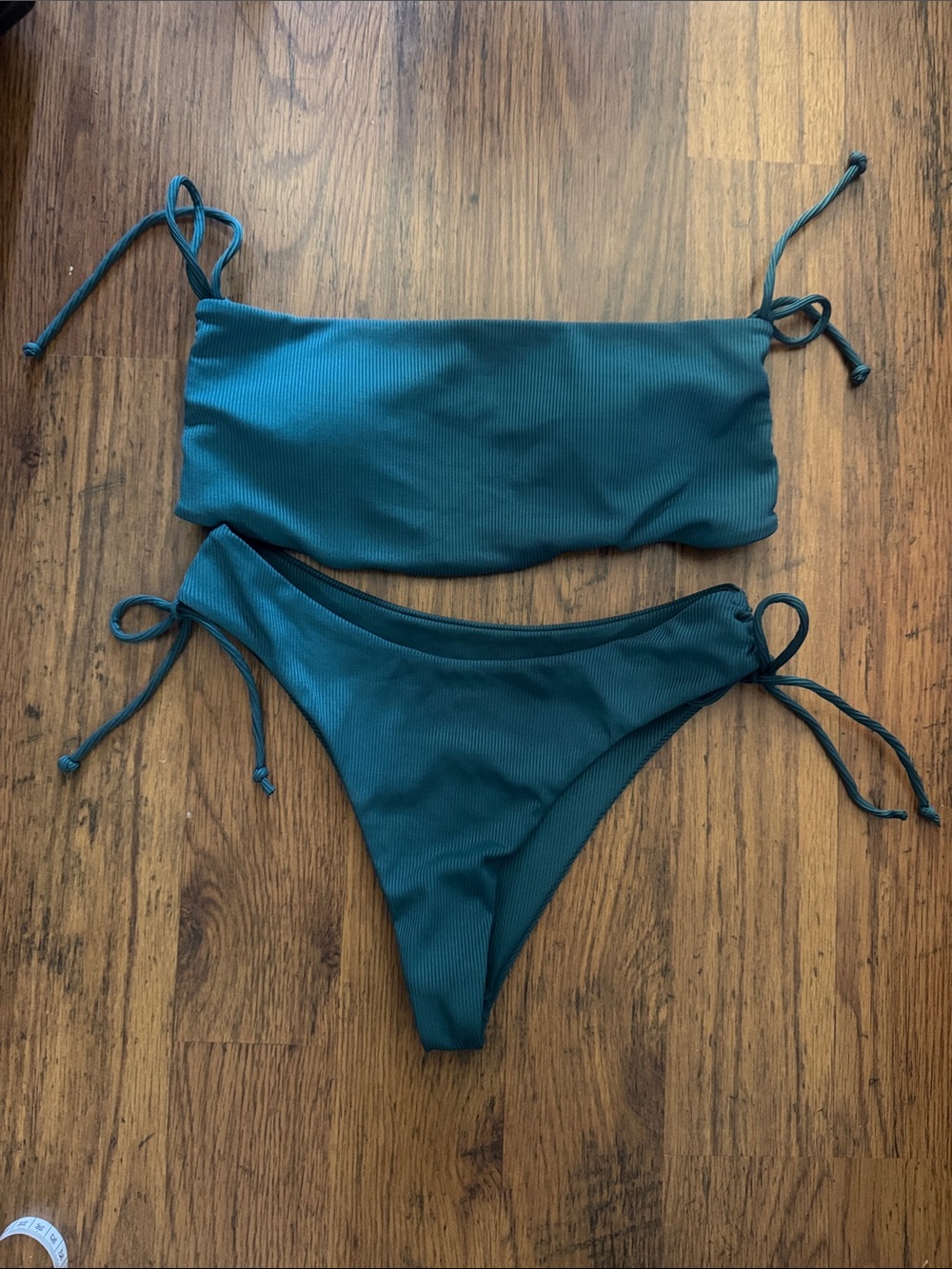Women's Teal Tie-Side Bikini Set - Strapless Bandeau Top
